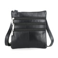 Tamsy Black Genuine Leather Crossbody Bag with 3 Front Zippers (7"X7") - Sticky add to cart bar