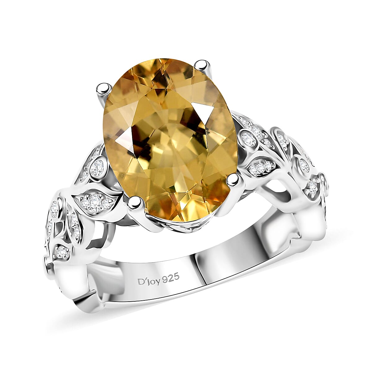 D'Joy Yellow Labradorite and Moissanite 5.60 ctw Ring in Rhodium Over Sterling Silver
