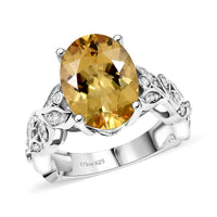 D'Joy Yellow Labradorite and Moissanite 5.60 ctw Ring in Rhodium Over Sterling Silver