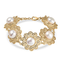D'Joy Freshwater Pearl Floral Bracelet in 18K Vermeil Yellow Gold Over Sterling Silver (7.25 In)