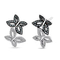 Luxuriant Lab Grown Blue Diamond (IR) and Lab Grown White Diamond SI 0.50 ctw Butterfly Stud Earrings in Rhodium Over Sterling Silver - Sticky add to cart bar