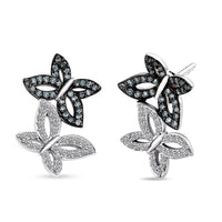 Luxuriant Lab Grown Blue Diamond (IR) and Lab Grown White Diamond SI 0.50 ctw Butterfly Stud Earrings in Rhodium Over Sterling Silver