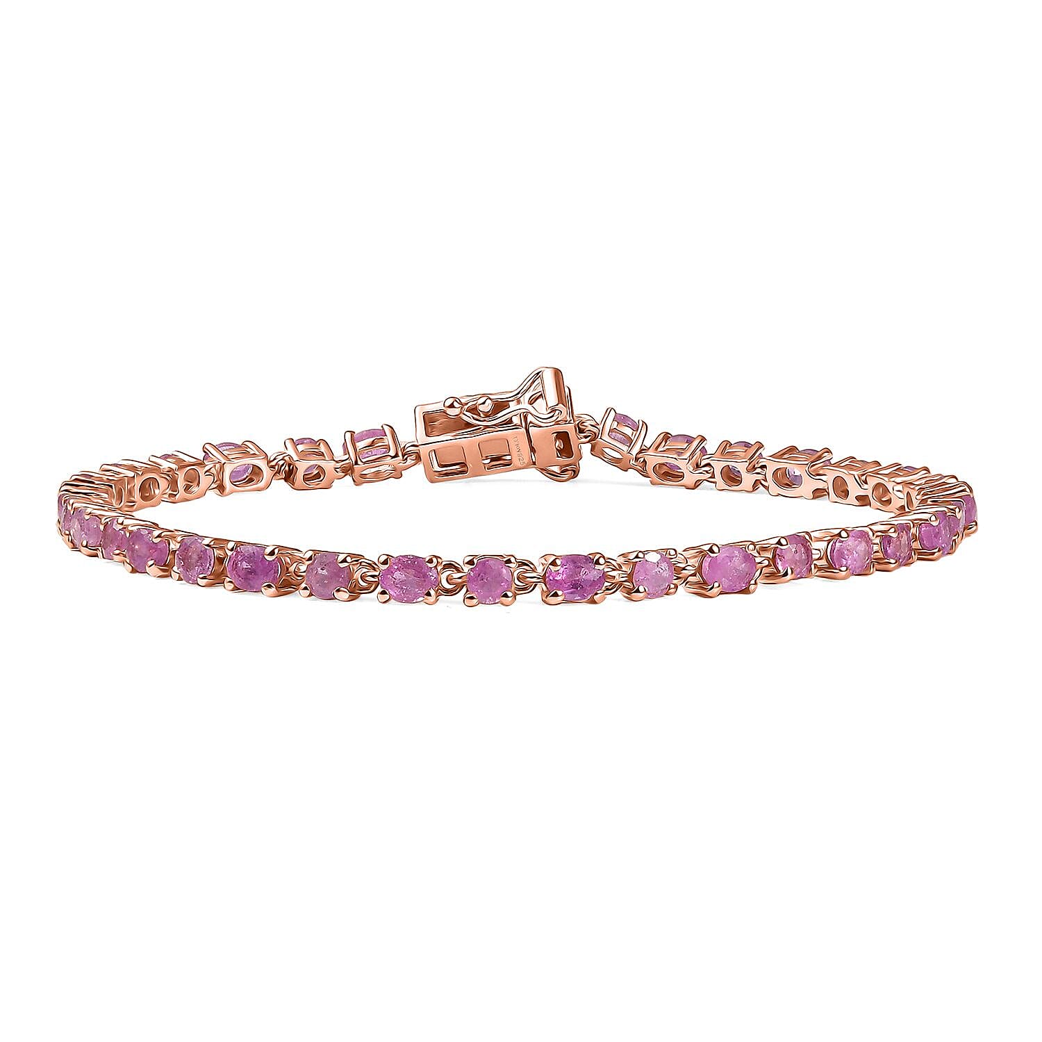 D'Joy Ilakaka Hot Pink Sapphire (FF) and Moissanite 8.35 ctw Bracelet in 18K Vermeil Rose Gold Over Sterling Silv (7.25 In)