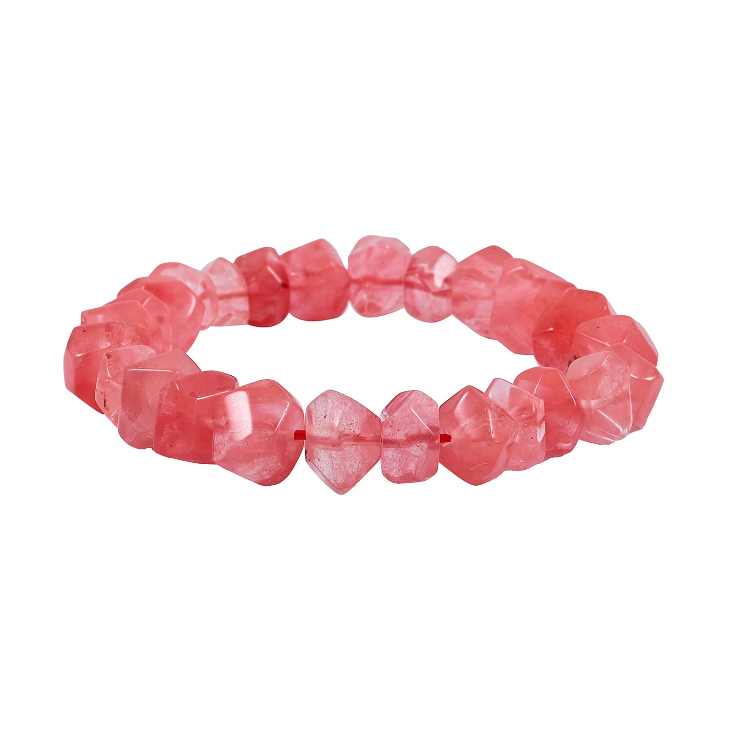 Faceted Freeform Cherry Quartz 118.10 ctw Stretch Bracelet (6-7In)