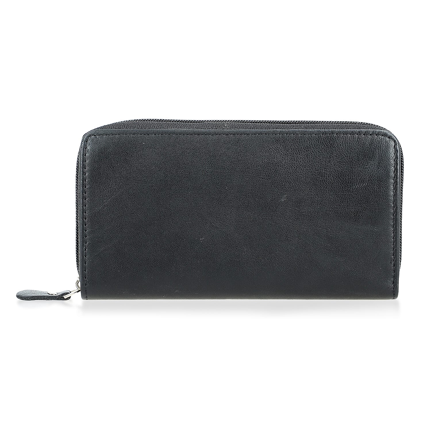 Livmore Black Genuine Leather Womens Wallet with Double Zip Compartment