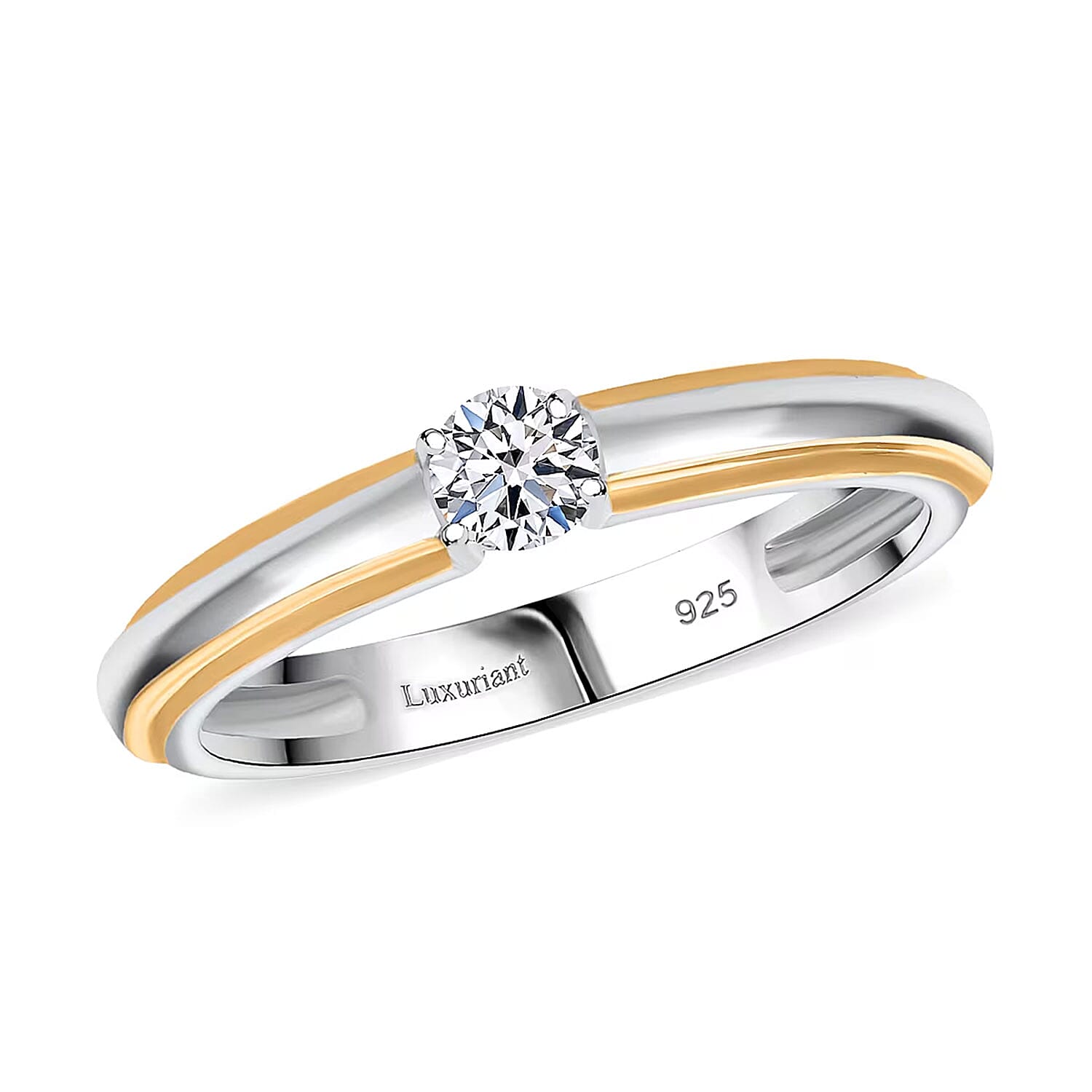 Luxuriant Lab Grown Diamond G-H SI 0.25 ctw Ring in 18K Vermeil YG and Rhodium Over Sterling Silver