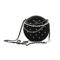 Badgley Mischka Black Quilted Vegan Leather Round Crossbody Bag