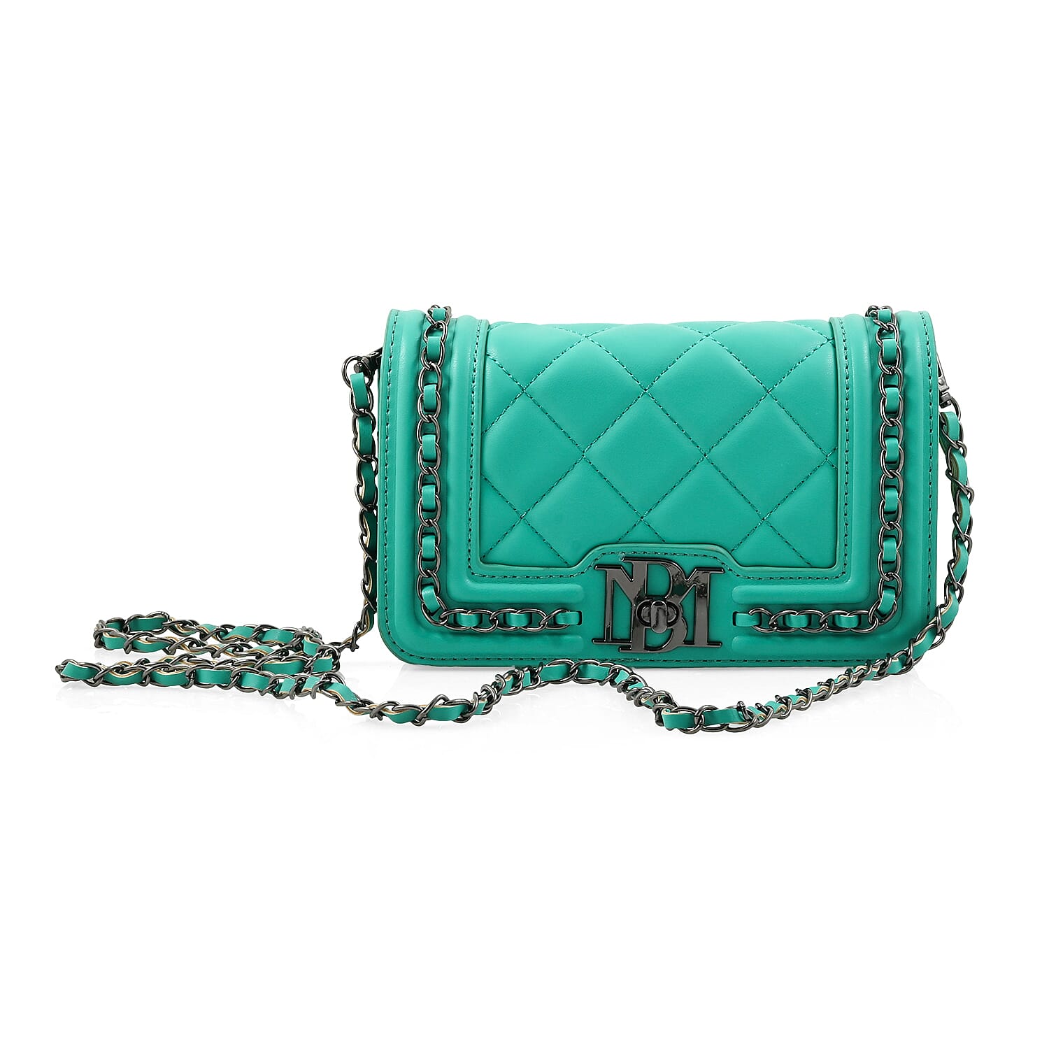 Badgley Mischka Mint Quilted Vegan Leather Crossbody Bag (7.5x5x2)