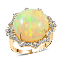 Certified & Appraised Luxoro AAA Ethiopian Welo Opal and White Diamond I2 11.20 ctw Ring in 10K Yellow Gold