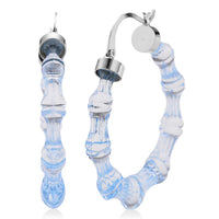 Blue Color Acrylic Bamboo Hoop Earrings in Silvertone