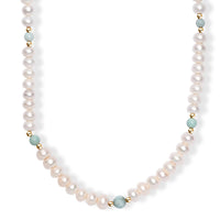 Freshwater Pearl and Larimar 10.00 ctw Necklace 18 Inches in 18K Vermeil Yellow Gold Over Sterling Silver