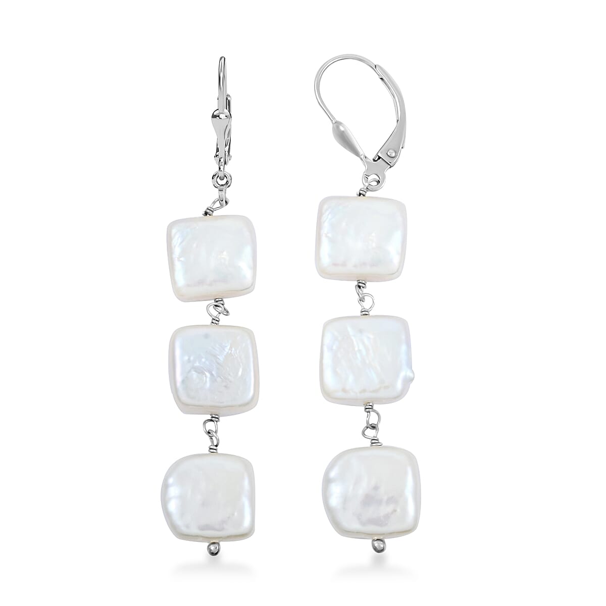 Freshwater Pearl Dangle Earrings in Rhodium Over Sterling Silver