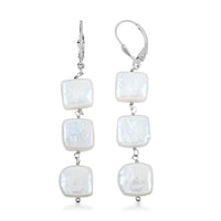 Freshwater Pearl Dangle Earrings in Rhodium Over Sterling Silver