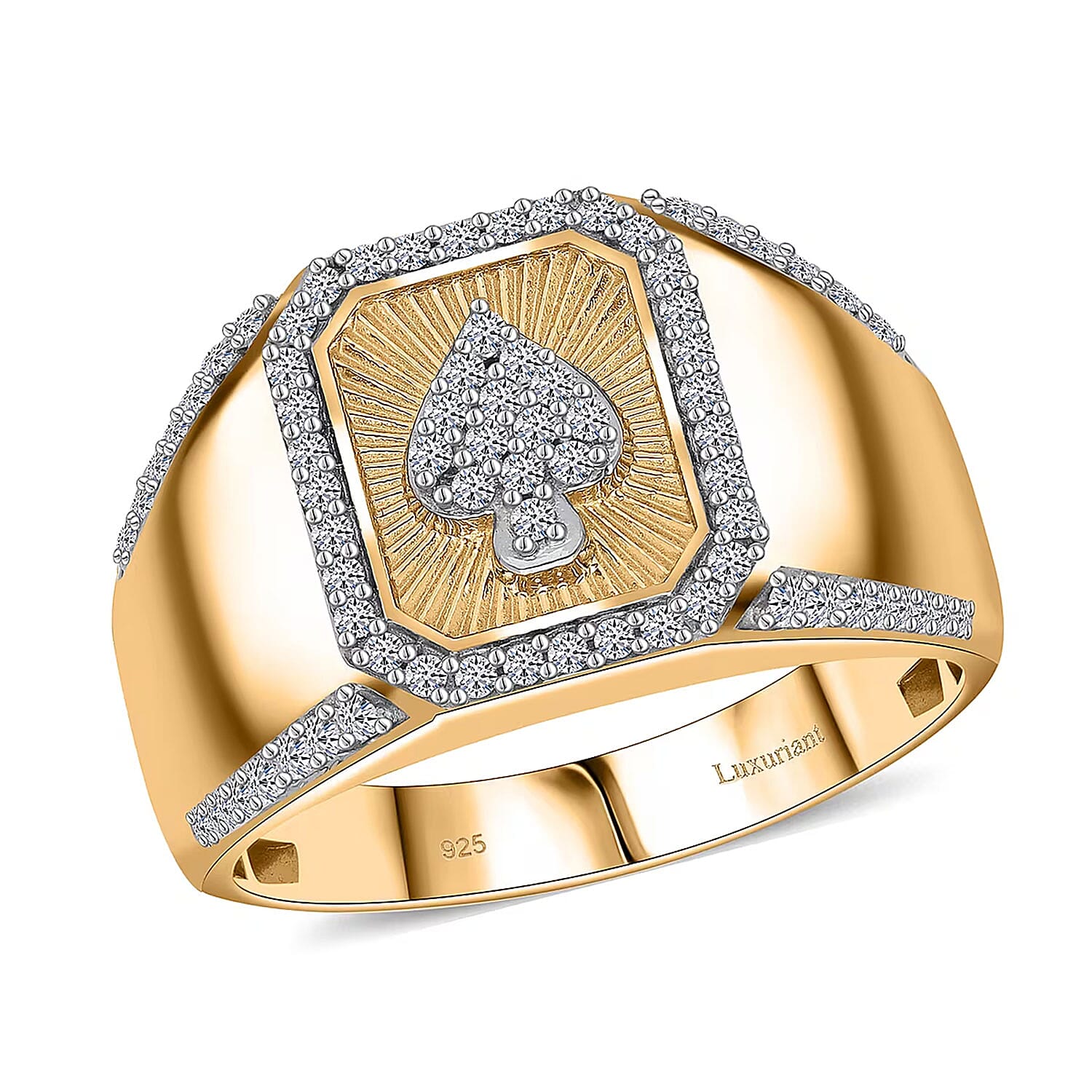 Luxuriant Lab Grown Diamond (G-H, SI) Men's Ring in Vermeil YG Over Sterling Silver (Size 10.0) 0.50 ctw