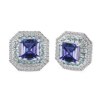 Rhapsody AAAA Tanzanite, Paraiba Tourmaline and E-F VS Diamond 2.94 ctw Midnight Deco Stud Earrings in 950 Platinum (Del. In 10-12 Days)