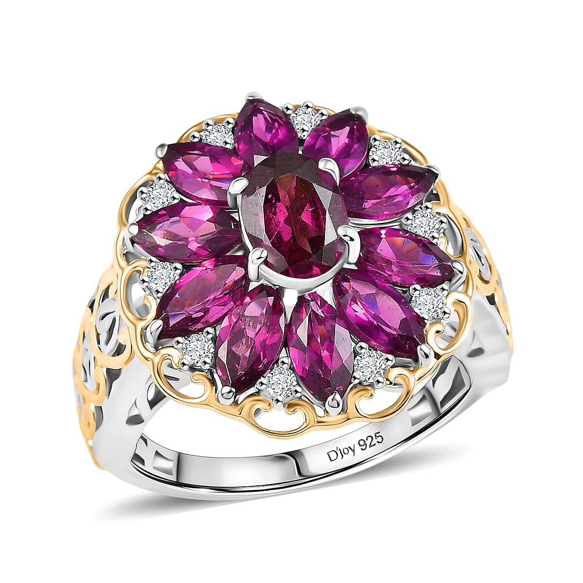 AAA Radiant Ember Garnet and Moissanite 4.80 ctw Ring in 18K Vermeil YG and Rhodium Over Sterling Silver