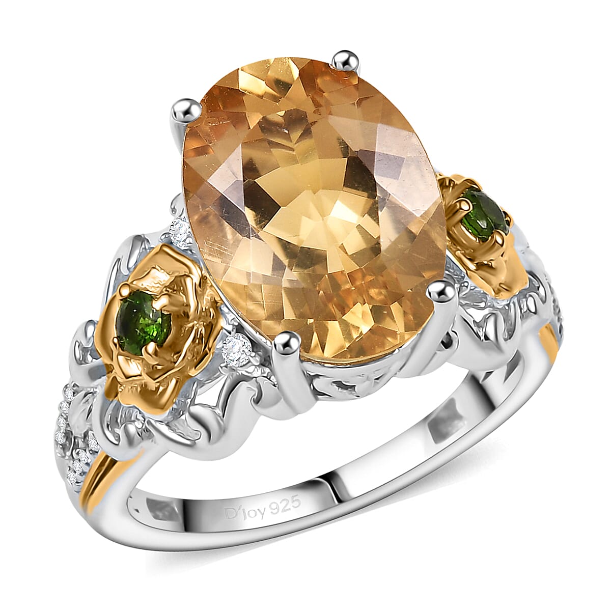 D'Joy Yellow Labradorite, Multi Gemstone Ring in 18K Vermeil YG and Rhodium Over Sterling Silver (Size 10.0) 5.40 ctw