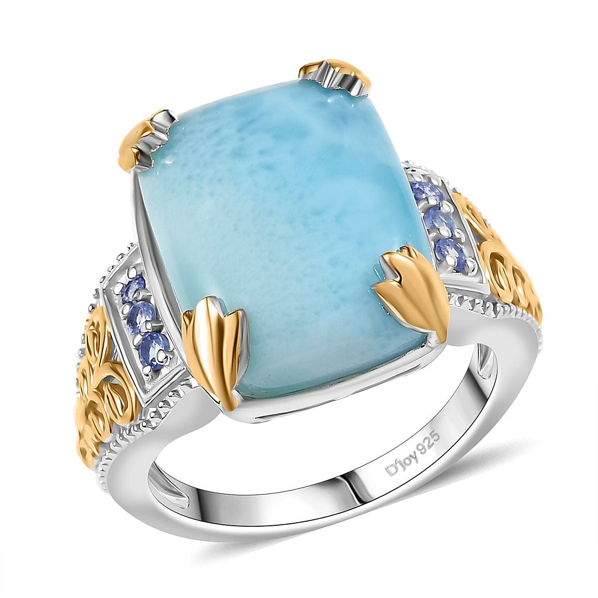 D'Joy Larimar and Tanzanite 13.00 ctw Ring in 18K Vermeil YG and Rhodium Over Sterling Silver