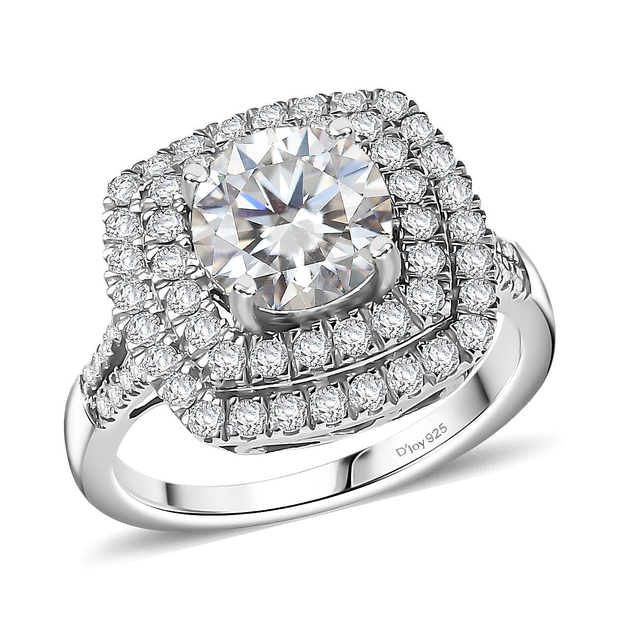 D'Joy Moissanite 2.60 ctw Ring in Rhodium Over Sterling Silver (Size 10.0)