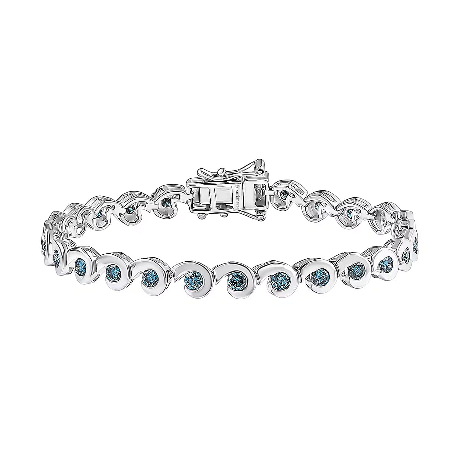 Luxuriant Lab Grown Blue Diamond (IR) Bracelet in Rhodium Over Sterling Silver (6.50 In) 2.80 ctw