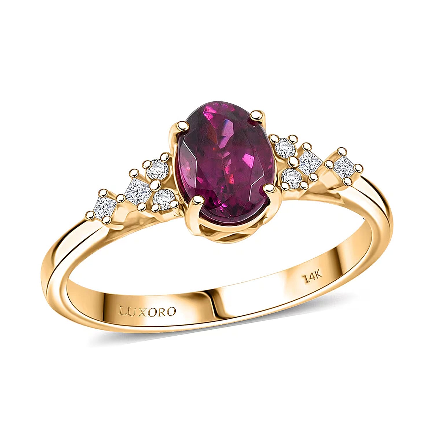 Certified & Appraised Luxoro AAA Radiant Ember Garnet and I2 Diamond 1.80 ctw Ring in 14K Yellow Gold