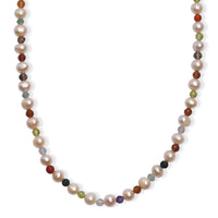 Multi Color Freshwater Pearl and Multi Gemstone 22 Ctw Rainbow Grace Necklace 18 Inches in Rhodium Over Sterling Silver