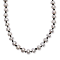 White Freshwater Pearl and Thai Black Spinel 12 ctw Night and Light Necklace 18 Inches in Rhodium Over Sterling Silver