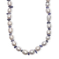 White Freshwater Pearl and Tanzanite 20 Ctw Moon Over Indigo Necklace 18 Inches in Rhodium Over Sterling Silver - Sticky add to cart bar