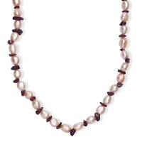 Pink Freshwater Pearl and Orissa Rhodolite Garnet 45 Ctw Elegance Necklace 18 Inches in Rhodium Over Sterling Silver
