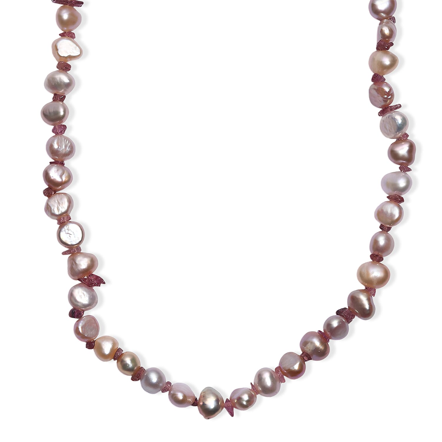 White Freshwater Pearl and Morro Redondo Pink Tourmaline 18 Ctw Necklace 18 Inches in 18K Vermeil Rose Gold Over Sterling Silver