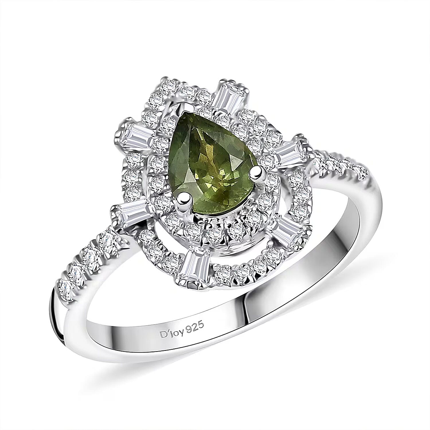AAA Madagascar Green Sapphire, Moissanite Ethereal Bloom Ring in Rhodium Over Sterling Silver (Size 10.0) 1.35 ctw