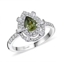 AAA Madagascar Green Sapphire, Moissanite Ethereal Bloom Ring in Rhodium Over Sterling Silver (Size 10.0) 1.35 ctw