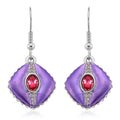 Fuchsia and White Austrian Crystal Drop Earrings in Silvertone - Sticky add to cart bar