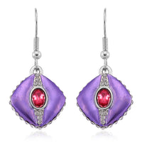 Fuchsia and White Austrian Crystal Drop Earrings in Silvertone