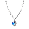 Blue Glass, Black and White Austrian Crystal Dolphin Heart Necklace in Silvertone 20-22 Inches - Sticky add to cart bar
