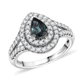 AAA Madagascar Teal Sapphire, Moissanite Ocean Empress Ring in Rhodium Over Sterling Silver (Size 10.0) 1.60 ctw - Sticky add to cart bar