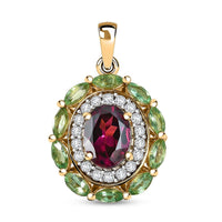 D'Joy AAA Radiant Ember Garnet and Multi Gemstone 2.70 ctw Crimson Garden Pendant without Chain in 18K Vermeil Yellow Gold Over Sterling Silver