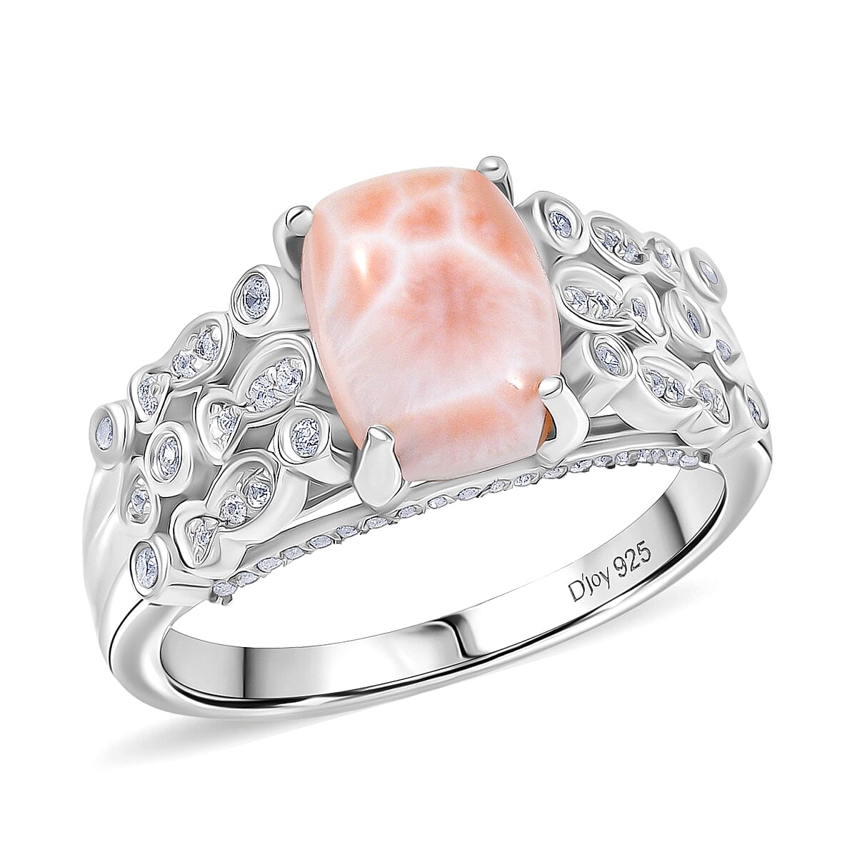 D'Joy Premium Natrolite and White Zircon 2.15 ctw Fish and Bubbles Ring in Rhodium Over Sterling Silver (Size 10.0) (Del. in 10-12 Days)