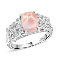 D'Joy Premium Natrolite and White Zircon 2.15 ctw Fish and Bubbles Ring in Rhodium Over Sterling Silver (Size 10.0) (Del. in 10-12 Days)