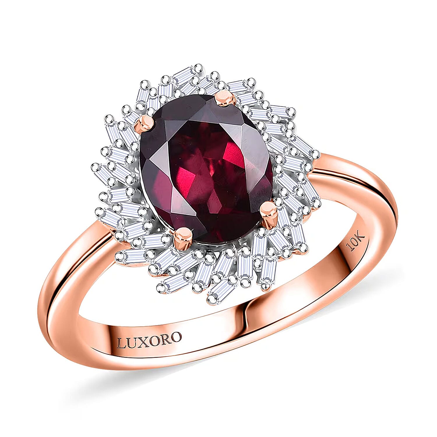 Luxoro AAA Radiant Ember Garnet and I2 Diamond 2.45 ctw Ring in 10K Rose Gold (Size 10.0)
