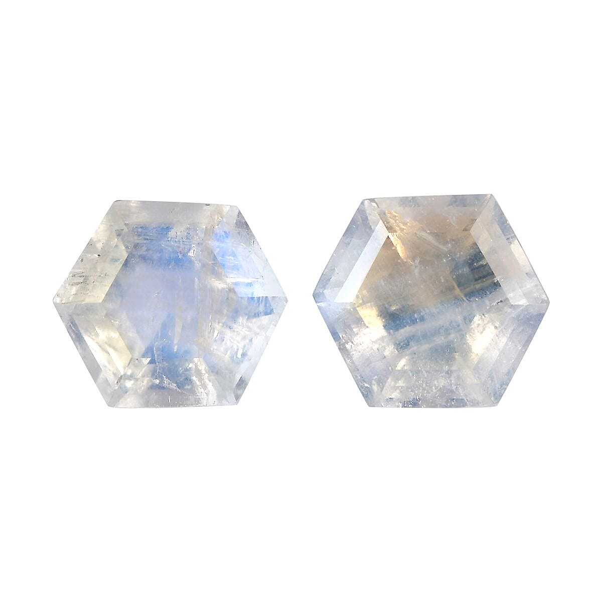 AA Rainbow Moonstone Set of 2 (Hexagon 6 mm) 1.53 ctw Loose Gemstone