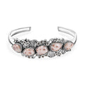 D'Joy Artisan Crafted Pink Natrolite and Natural Champagne Zircon 14.55 ctw Oceanic Beauty Cuff Bracelet in Sterling Silver (7.25 In) - Sticky add to cart bar