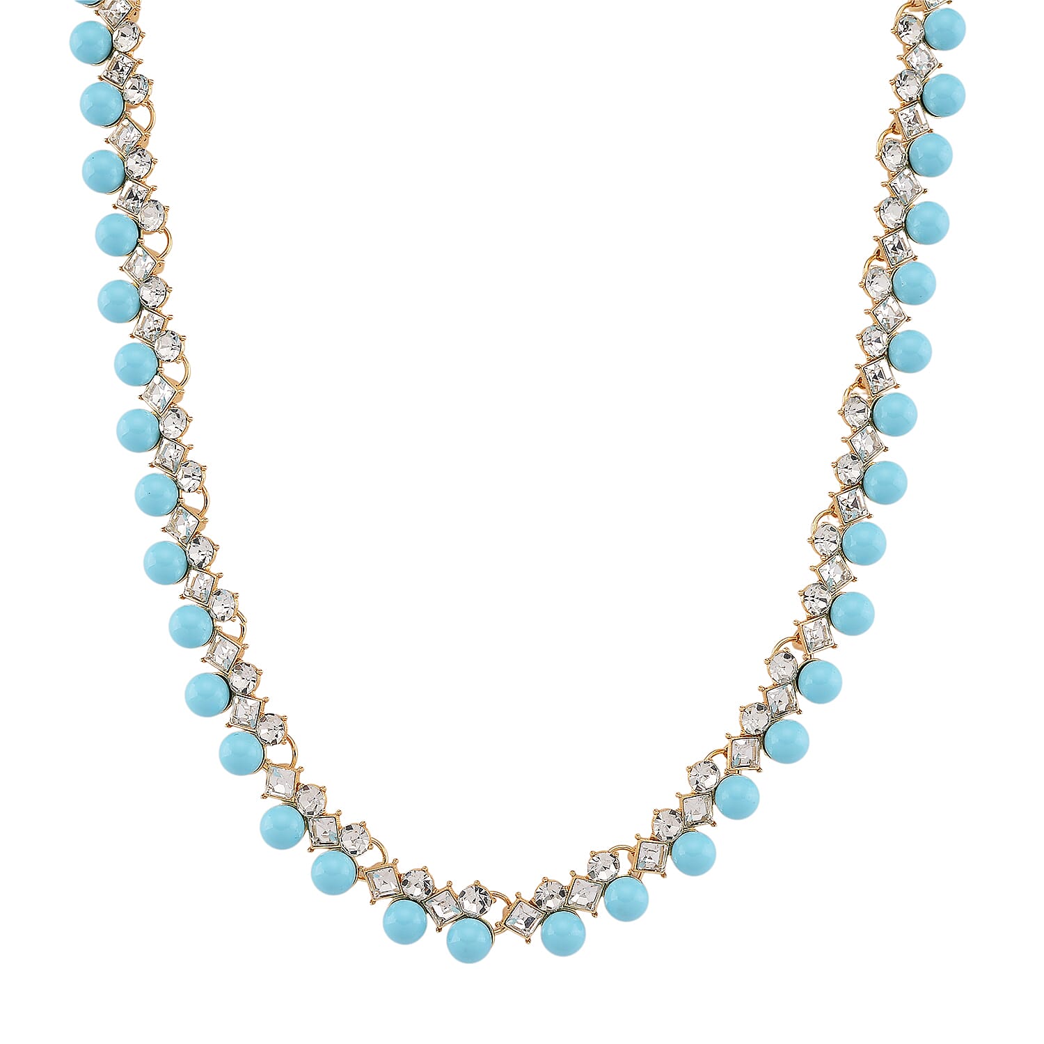 TLV Sleeping Beauty Color Shell Pearl, Austrian Crystal Necklace (18-20 Inches) in Goldtone