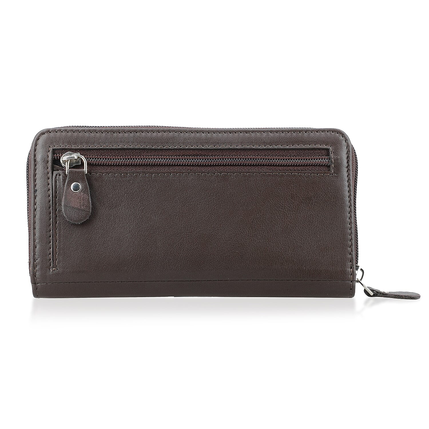Livmore Brown Genuine Leather Womens Wallet with Single Zip Compartment