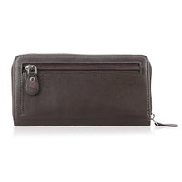 Livmore Brown Genuine Leather Womens Wallet with Single Zip Compartment