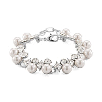 TLV White Shell Pearl and Austrian Crystal Bracelet in Silvertone (6.50-8.0In)