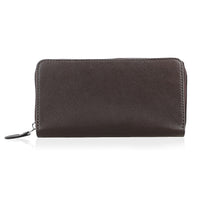 Livmore Brown Genuine Leather Womens Wallet with Double Zip Compartment
