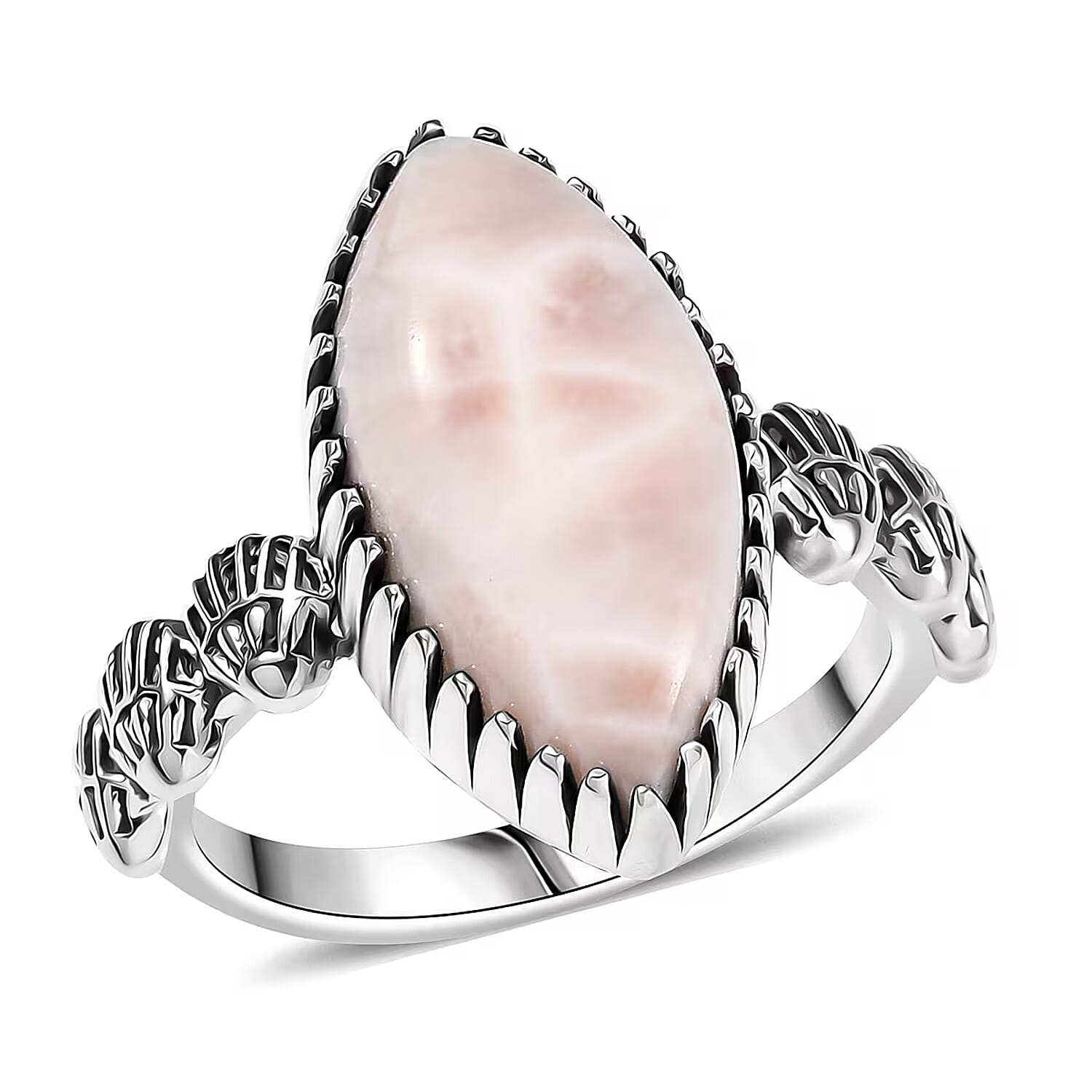 D'Joy Artisan Crafted Pink Natrolite 6.30 ctw Seashell Ring in Sterling Silver