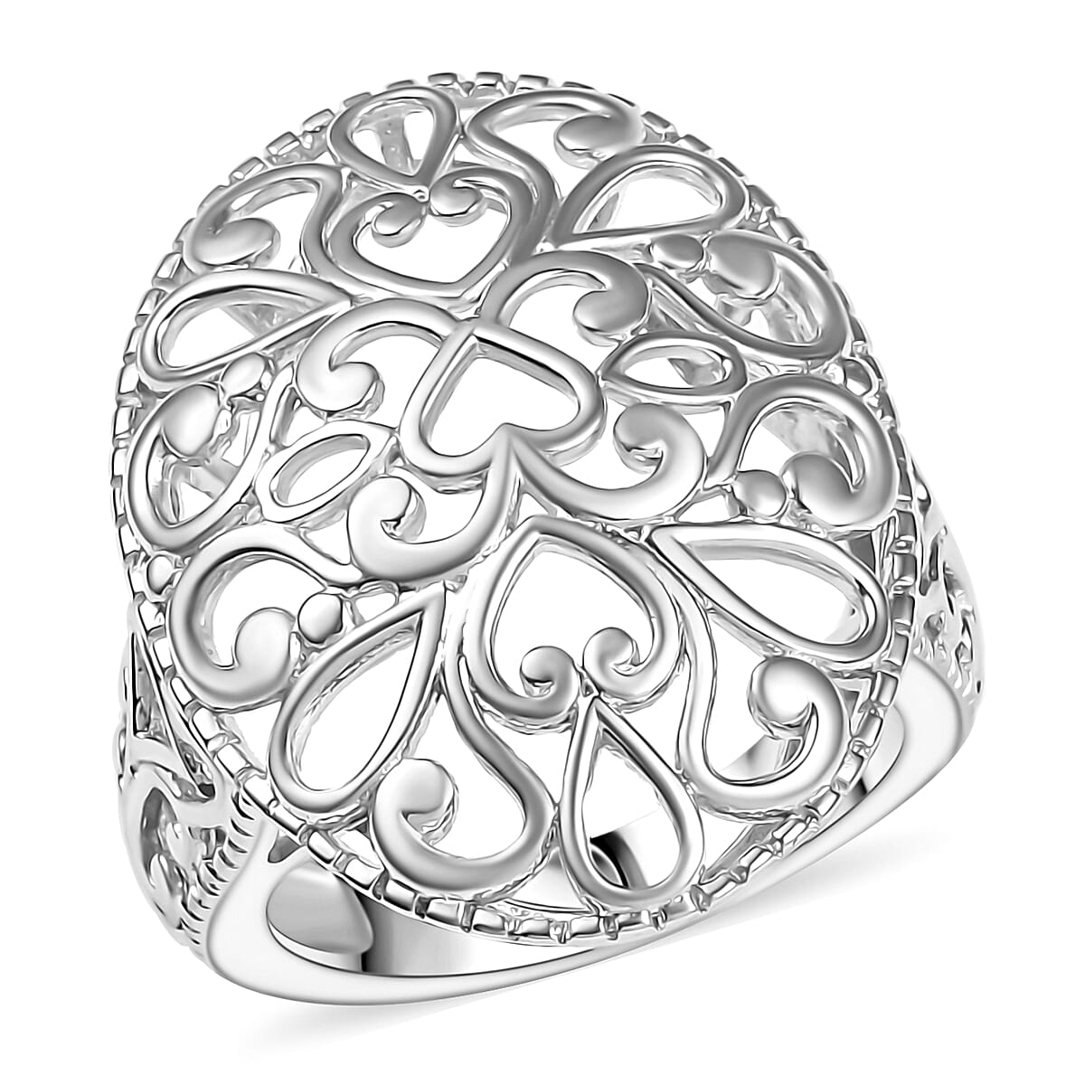 D'Joy Rhodium Over Sterling Silver Fancy Ring (Size 10.0) (6.50 g)
