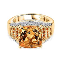 D'Joy Serra Goucha Citrin and Fire Opal Moissanite 6.27 ctw Ring in Vermeil Yellow Gold Over Sterling Silver (Size 8)